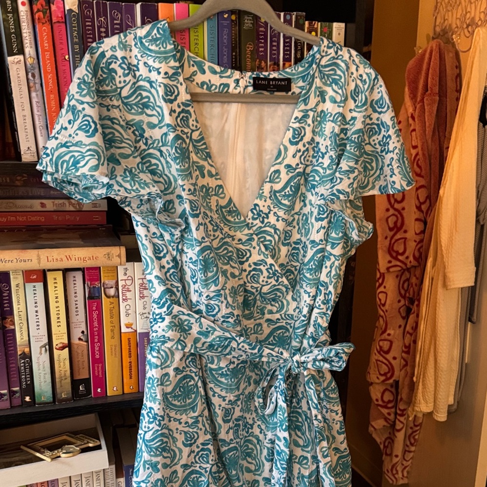 Lane Bryant Blue and White Paisley Midi Dress